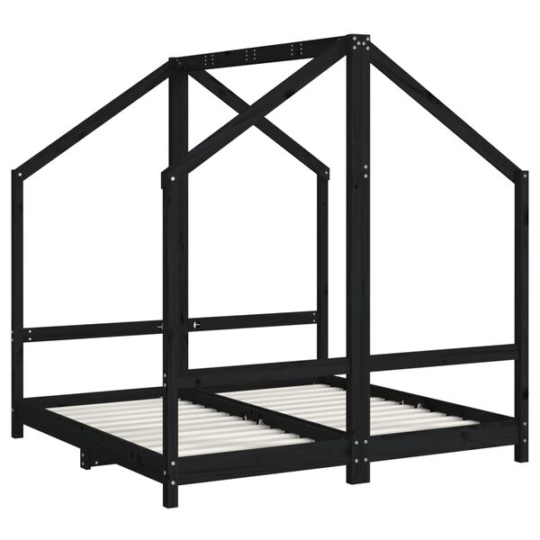 vidaXL Πλαίσιο Κρεβατιού Μαύρο 2x(70x140) εκ. από Μασίφ Ξύλο Πεύκου