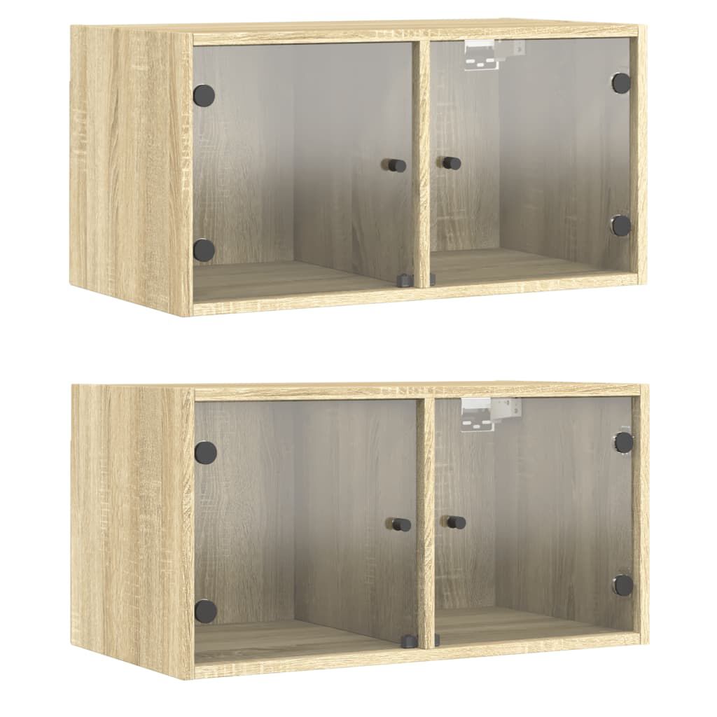vidaXL Κομοδίνα με Γυάλινες Πόρτες 2 τεμ. Sonoma Δρυς 68,5x37x35 εκ.