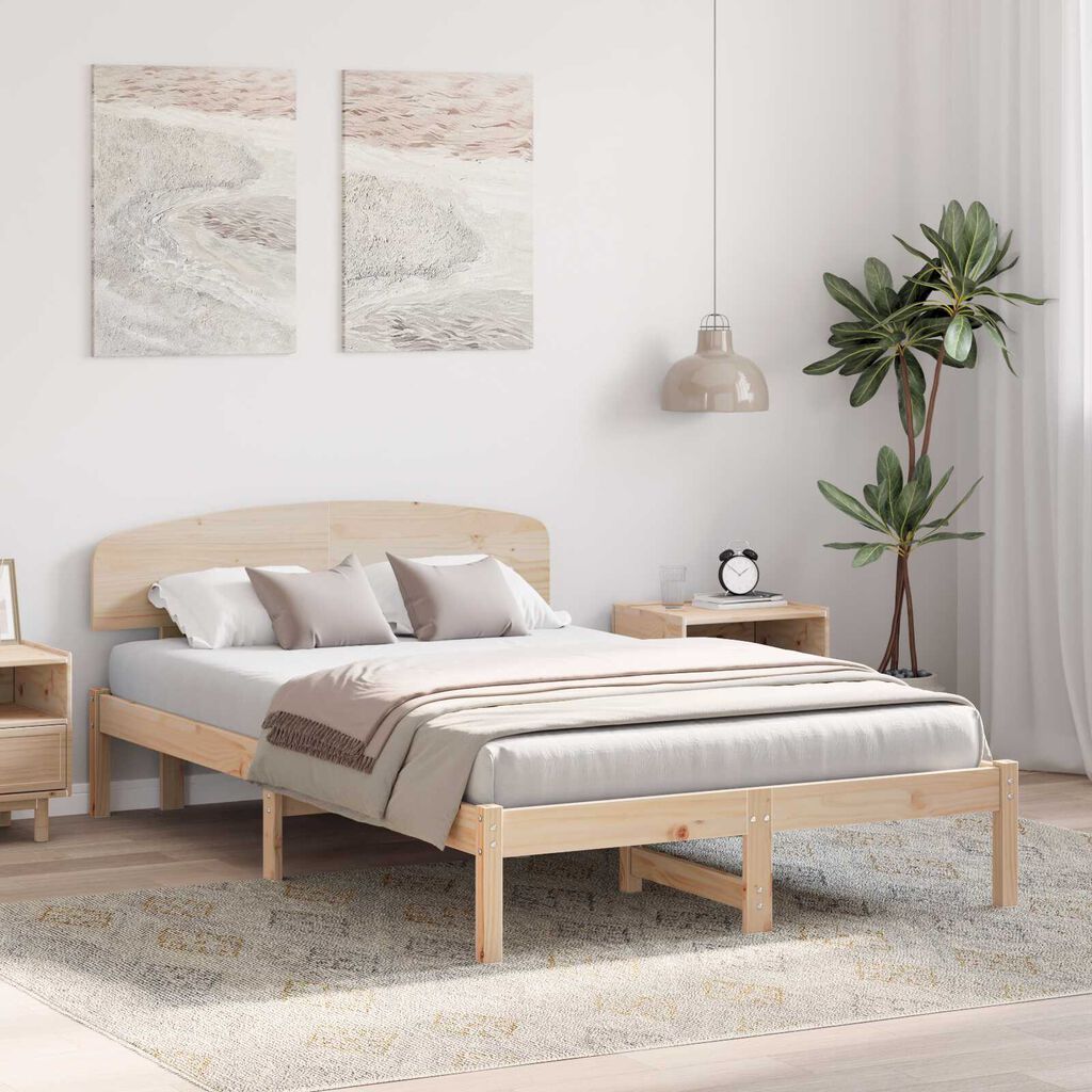 vidaXL Κρεβάτι με Κεφαλάρι 135x190 cm Μασίφ ξύλο πεύκου