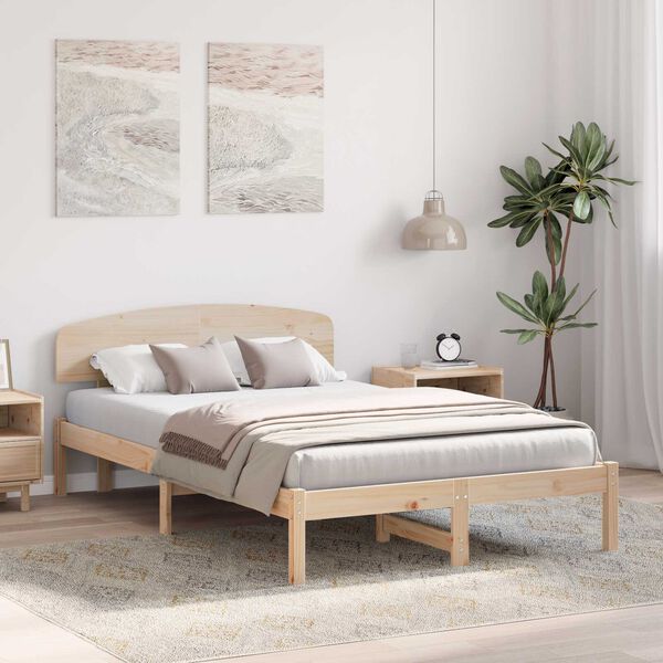 vidaXL Κρεβάτι με Κεφαλάρι 135x190 cm Μασίφ ξύλο πεύκου