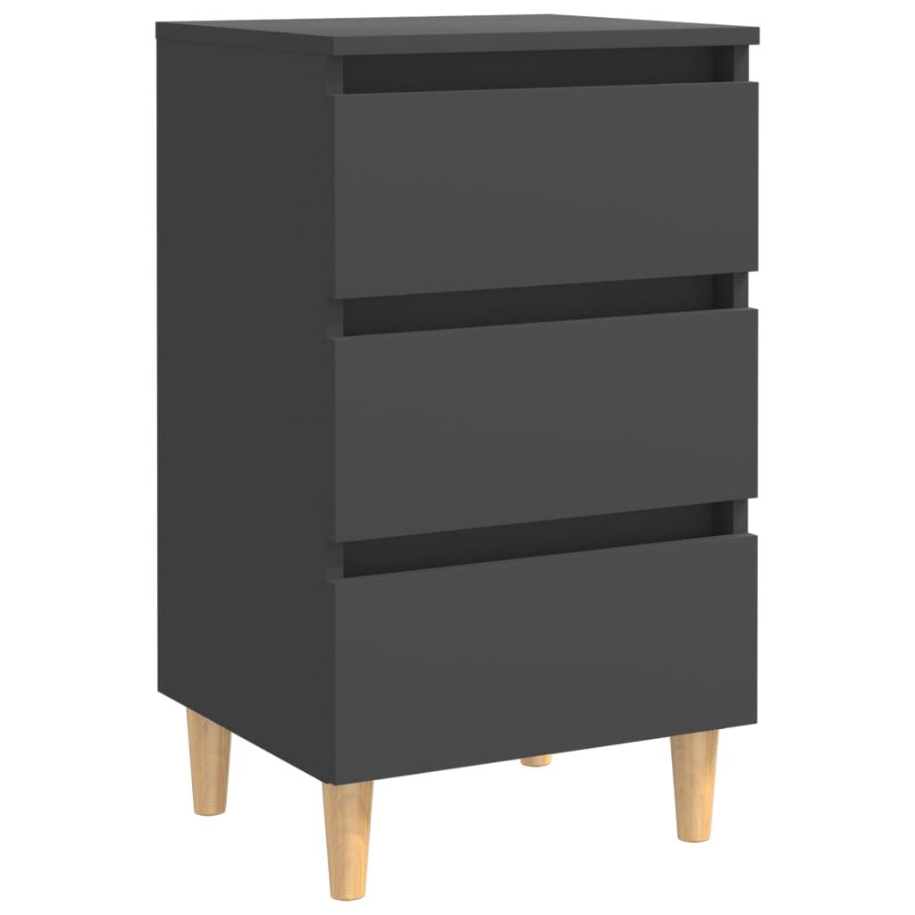 vidaXL Κομοδίνα 2 τεμ. Γκρι 40 x 35 x 69 εκ. με Μασίφ Ξύλινα Πόδια
