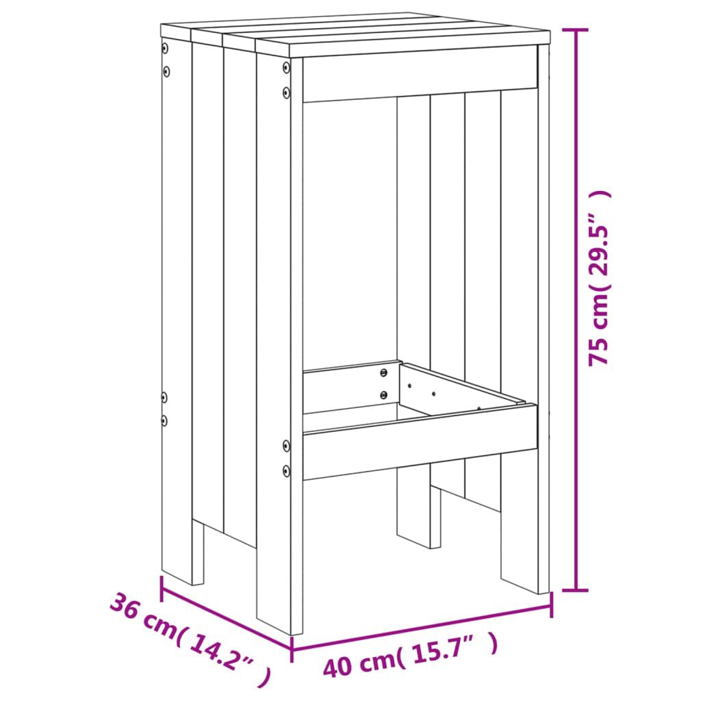 vidaXL Σκαμπό Μπαρ 2 Τεμ. Μαύρα 40 x 36 x 75 εκ. από Μασίφ Ξύλο Πεύκου