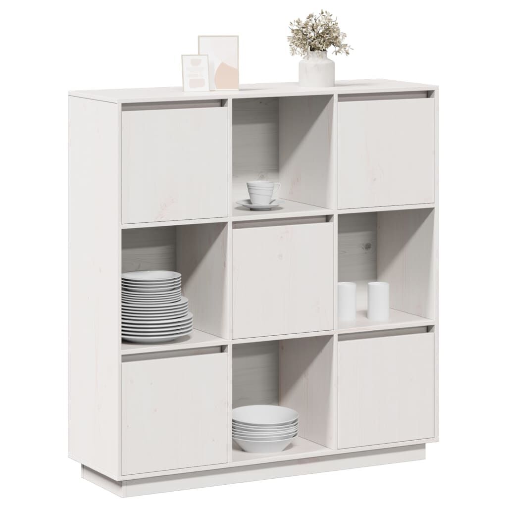 vidaXL Ντουλάπι Ψηλό Λευκό 110,5x35x117 εκ. από Μασίφ Ξύλο Πεύκου