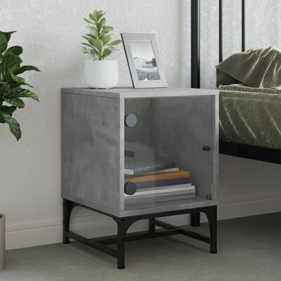 vidaXL Κομοδίνο Γκρι Σκυροδέματος 35x37x50 εκ. με Γυάλινη Πόρτα