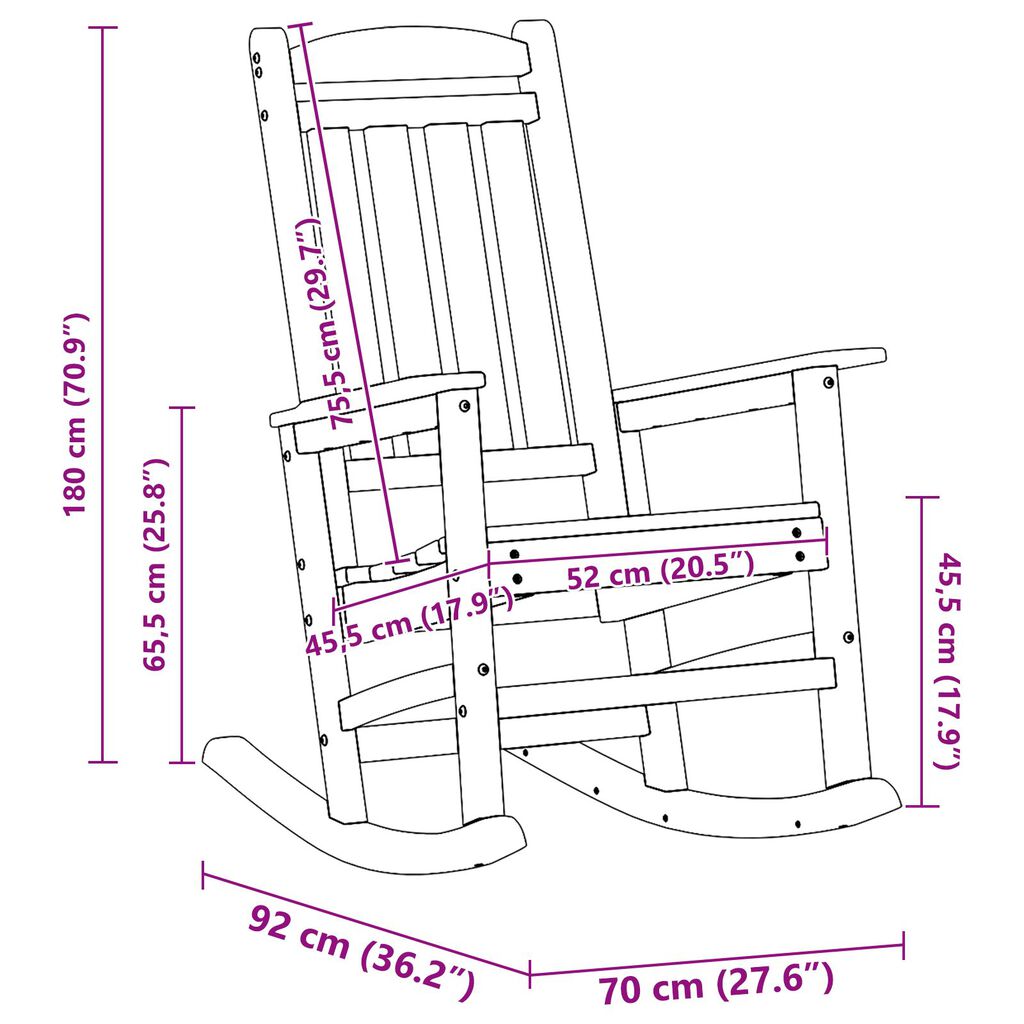 vidaXL Κουνιστή Καρέκλα Κήπου Μαύρο 70 x 92 x 108 εκ. Πλαστικό