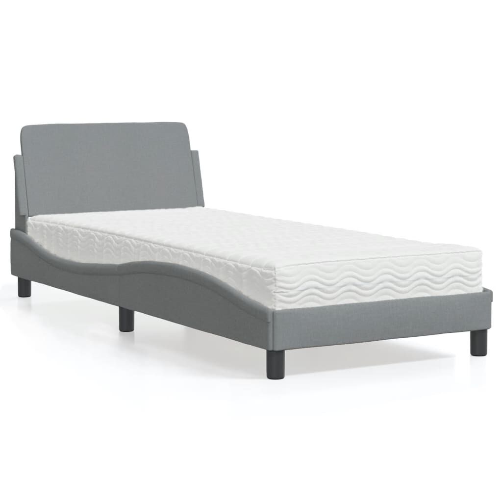 vidaXL Κρεβάτι με Στρώμα Ανοιχτό Γκρι 90x190 εκ. Υφασμάτινο