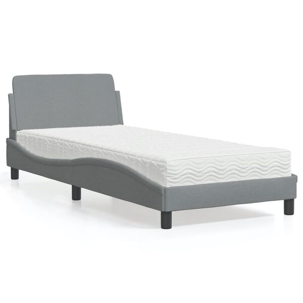 vidaXL Κρεβάτι με Στρώμα Ανοιχτό Γκρι 90x190 εκ. Υφασμάτινο