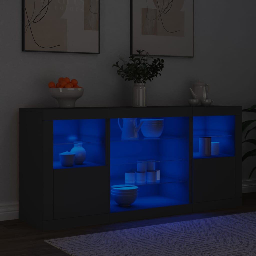 vidaXL Μπουφές με LED Μαύρος 142,5x37x67 εκ.