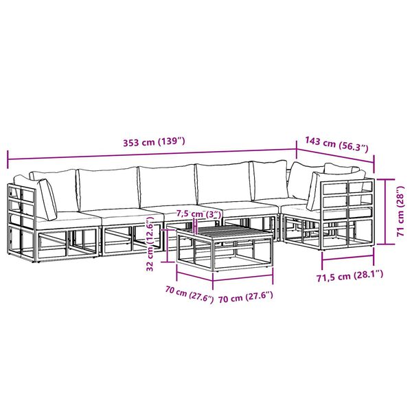 vidaXL Σετ Καναπέ Κήπου 7 pcs Μαύρο 70 x 70 x 32 εκ Αλουμίνιο