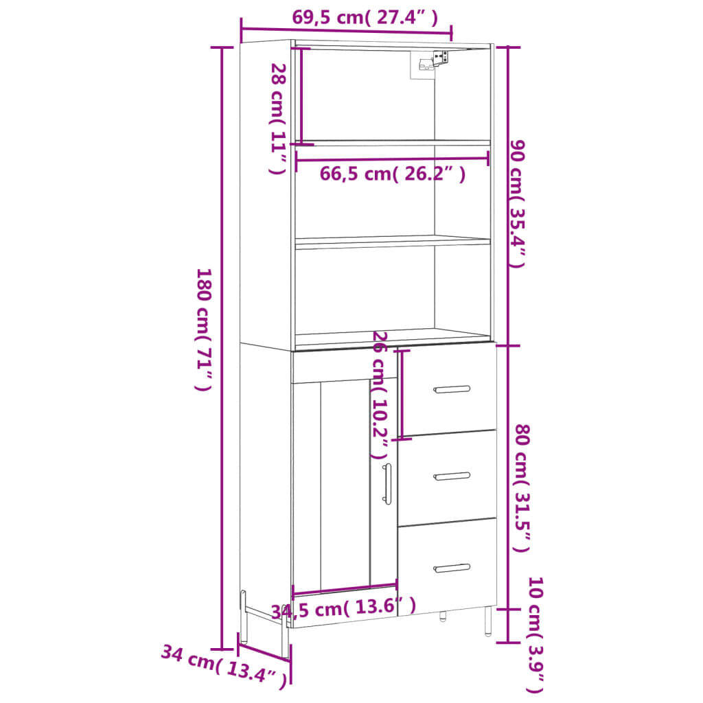 vidaXL Ντουλάπι Γκρι Σκυροδέματος 69,5x34x180 εκ. Επεξεργασμένο Ξύλο