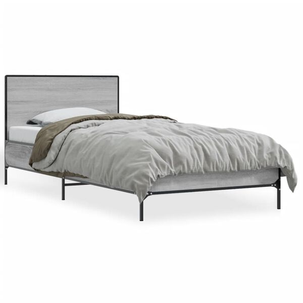 vidaXL Πλαίσιο Κρεβατιού Γκρι Sonoma 75x190 εκ. Επεξ. Ξύλο & Μέταλλο