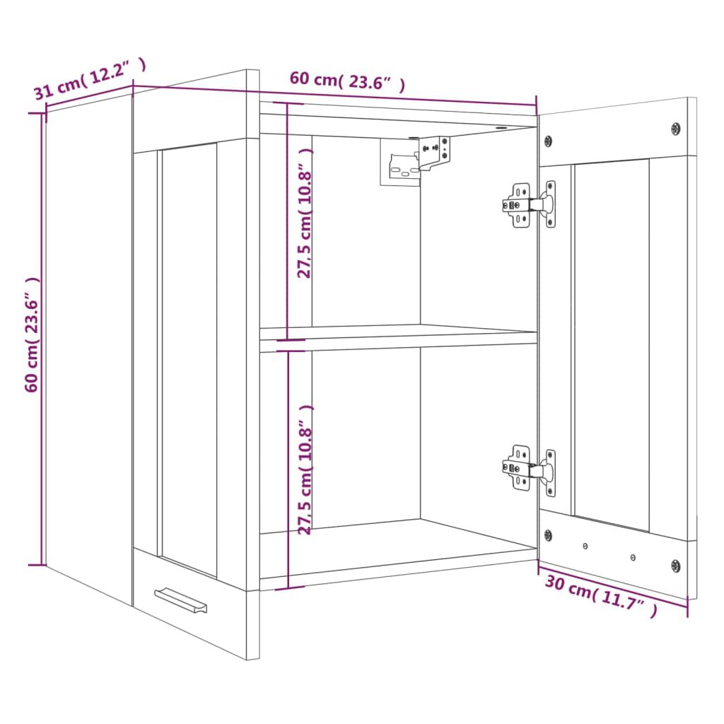vidaXL Κρεμαστό Ντουλάπι Lyon Γυάλινο Καφέ Δρυς 60x31x60εκ.