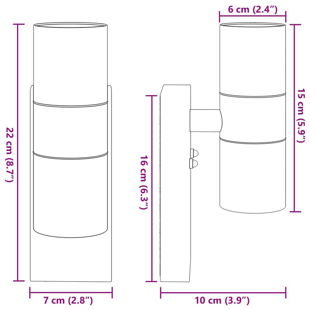 vidaXL Εξωτερικά Φωτιστικά Τοίχου 2 pcs Ασημί 7 x 10 x 22 εκ
