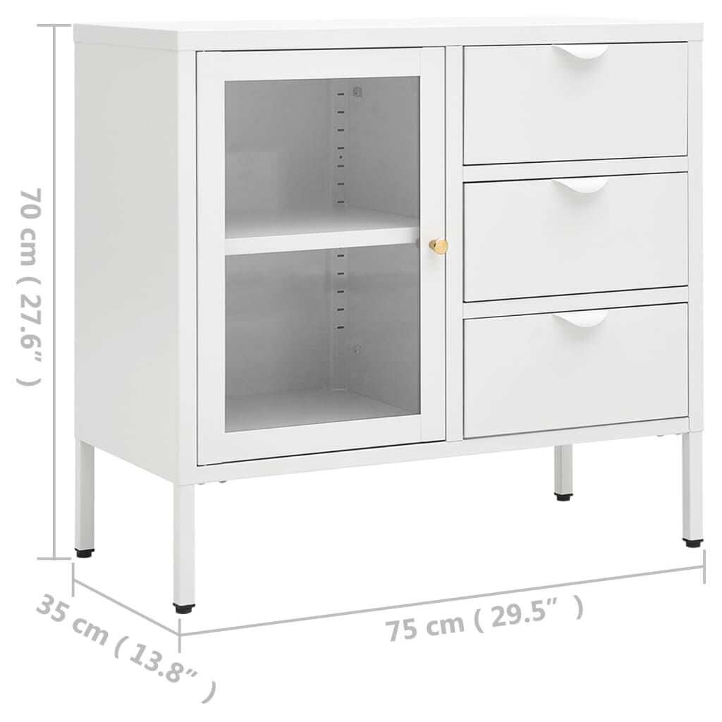 vidaXL Μπουφές Λευκός 75 x 35 x 70 εκ. από Ατσάλι και Ψημένο Γυαλί