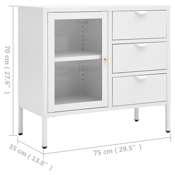vidaXL Μπουφές Λευκός 75 x 35 x 70 εκ. από Ατσάλι και Ψημένο Γυαλί