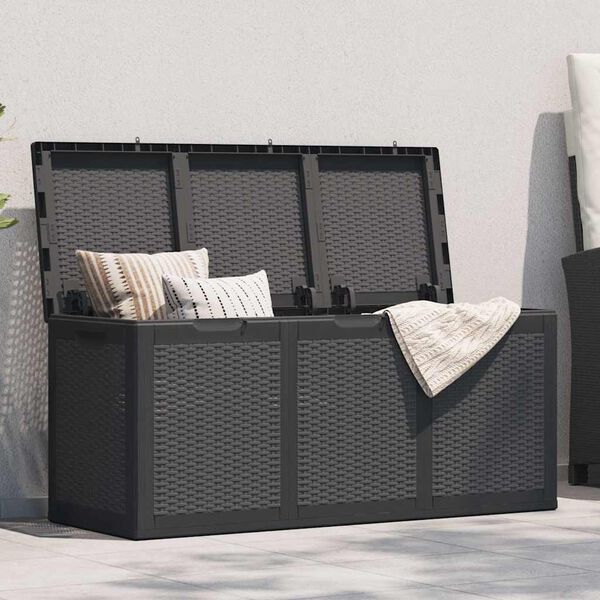 vidaXL Μπαούλο Αποθήκευσης Κήπου Μαύρο 270 Λίτρα Ρατάν Πολυπροπυλενίου