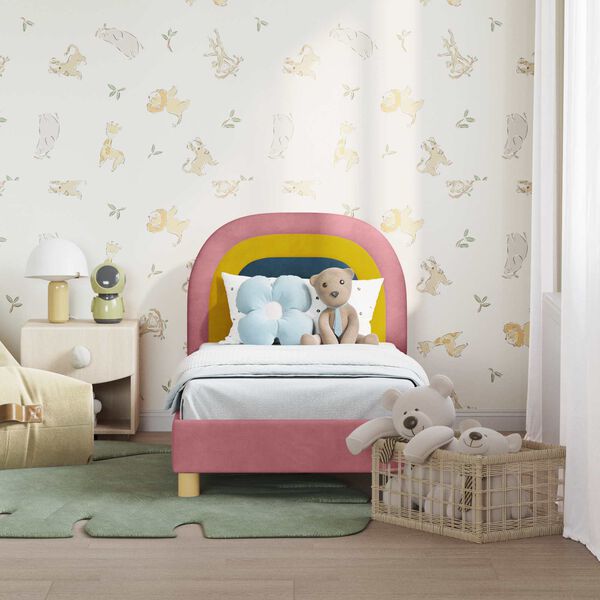 vidaXL Κρεβατική βάση για παιδιά με προσκέφαλο Ροζ 70 x 140 cm Βελούδο