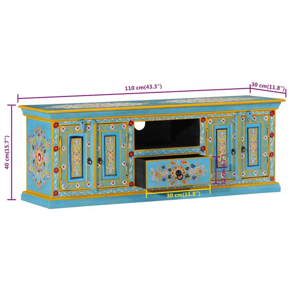 vidaXL Έπιπλο Τηλεόρασης Μπλε 110 x 30 x 40 εκ. από Μασίφ Ξύλο Μάνγκο