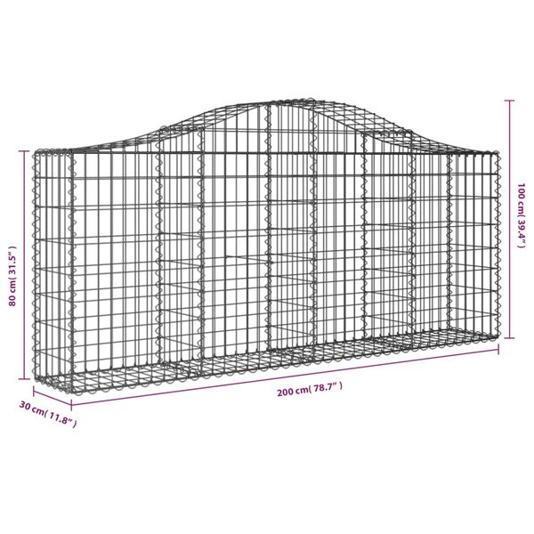 vidaXL Συρματοκιβώτιο Τοξωτό 200x30x80/100εκ. από Γαλβανισμένο Χάλυβα
