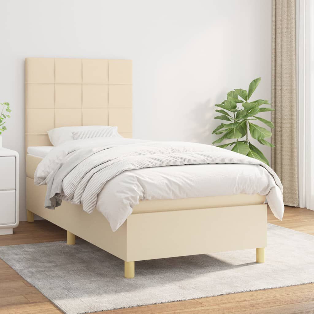 vidaXL Κρεβάτι Boxspring με Στρώμα Κρεμ 80 x 200 εκ. Υφασμάτινο
