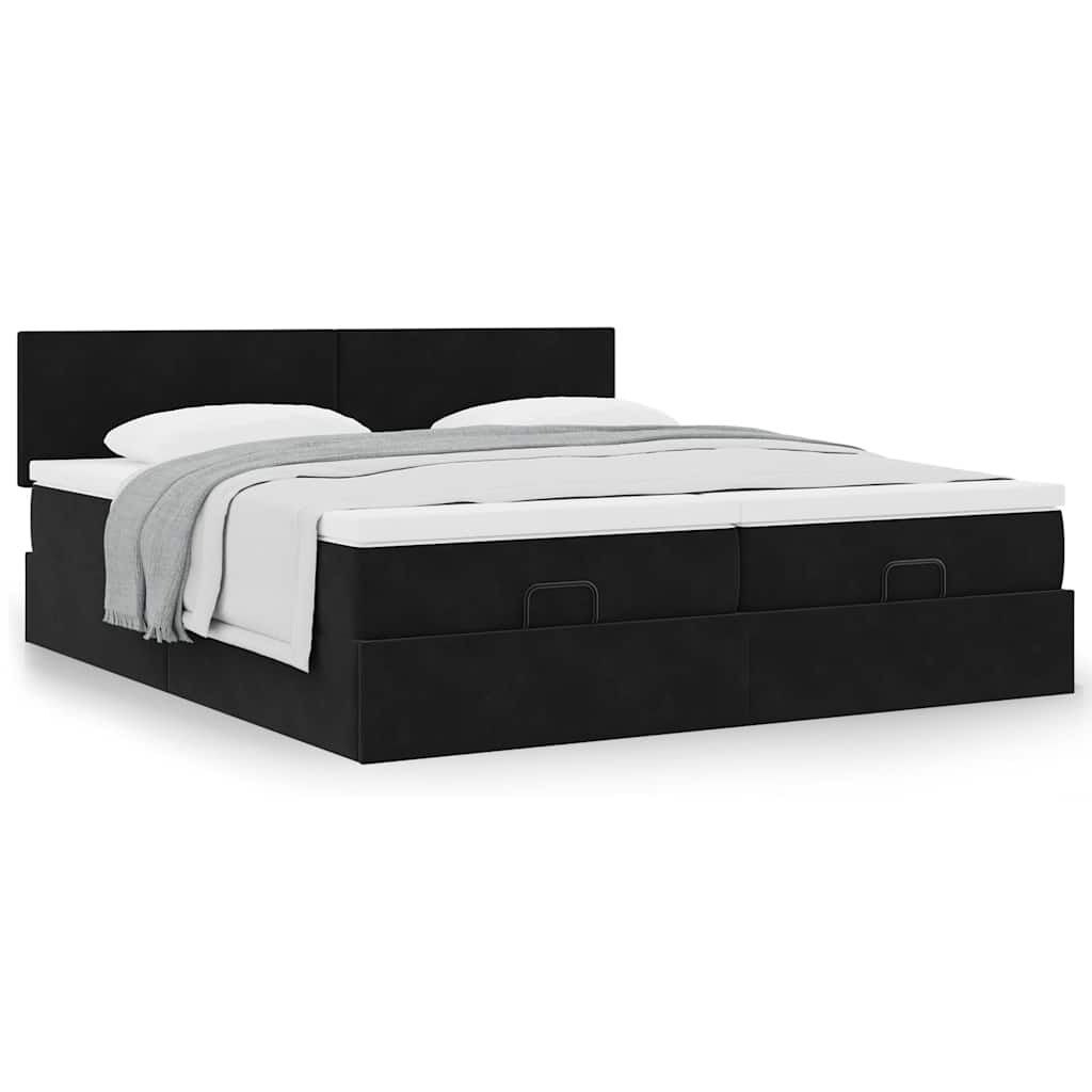 vidaXL Οθωμανικό κρεβάτι με στρώματα Μαύρο 160x200cm Velvet