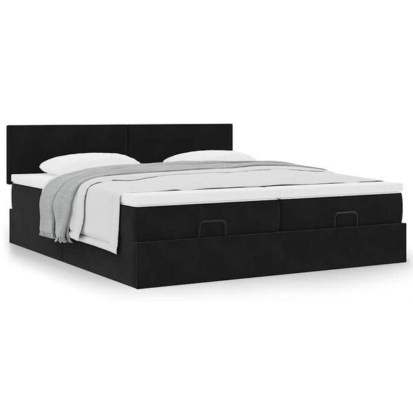 vidaXL Οθωμανικό κρεβάτι με στρώματα Μαύρο 160x200cm Velvet
