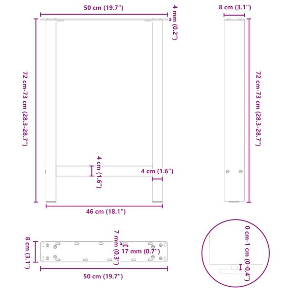 vidaXL Πόδια Τραπεζαρίας Ανθρακί 2 τεμ. 50x(72-73) εκ. Ατσάλι