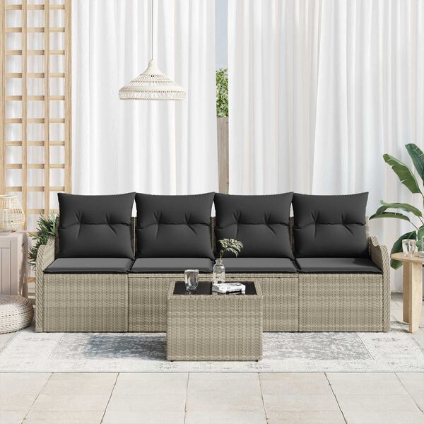 vidaXL Σετ Καναπέ Κήπου 5 pcs Ανοιχτό γκρι Πολυ ράταν