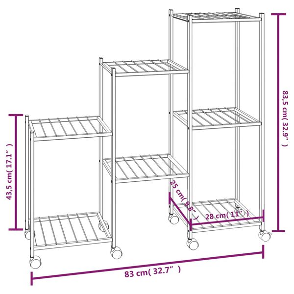 vidaXL Βάση Λουλουδιών με Ρόδες 83 x 25 x 83,5 εκ. Μαύρη Σιδερένια