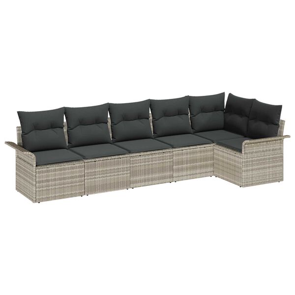 vidaXL Σετ Καναπέ Κήπου με μαξιλάρι 6 pcs Ανοιχτό γκρι Πολυ ράταν