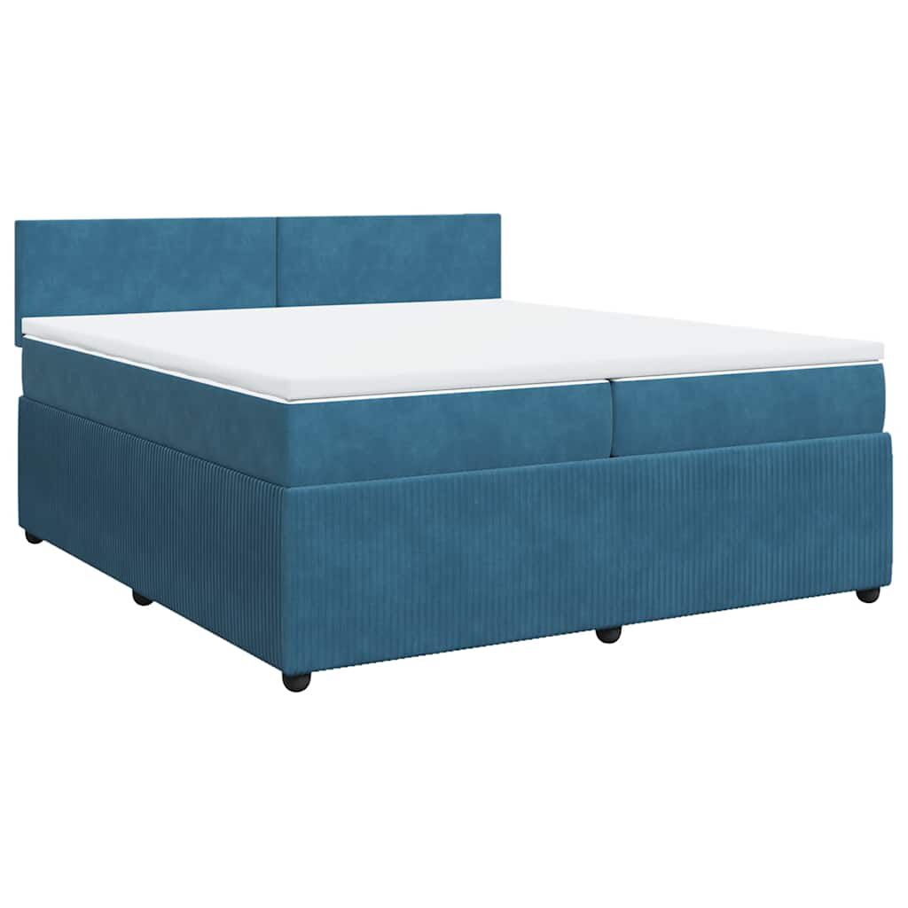 vidaXL Κρεβάτι Boxspring με Στρώμα Μπλε 200x200 εκ. Βελούδινο