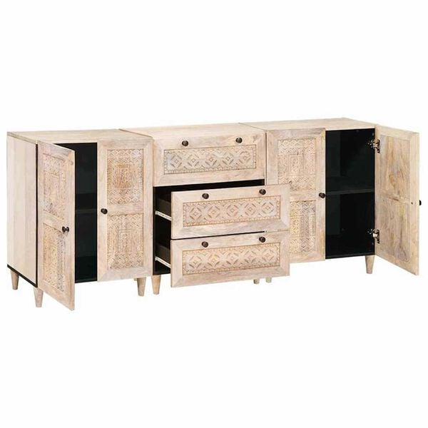 vidaXL Πλαϊνό γραφείο 3 pcs Λευκό 60 x 33 x 75 cm Μασίφ ξύλο μάνγκο