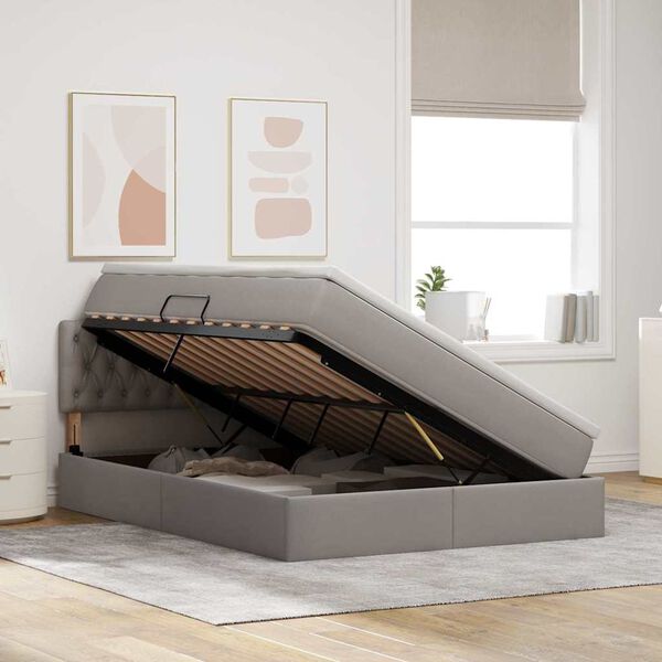 vidaXL Κρεβάτι με αποθηκευτικό χώρο και στρώμα Taupe 140 x 200 cm