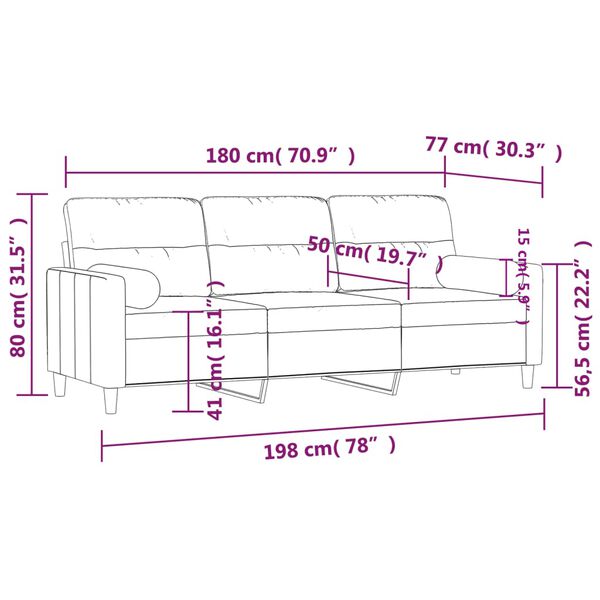 vidaXL Καναπές Τριθέσιος Taupe 180 εκ. Υφασμάτινος με Μαξιλάρια