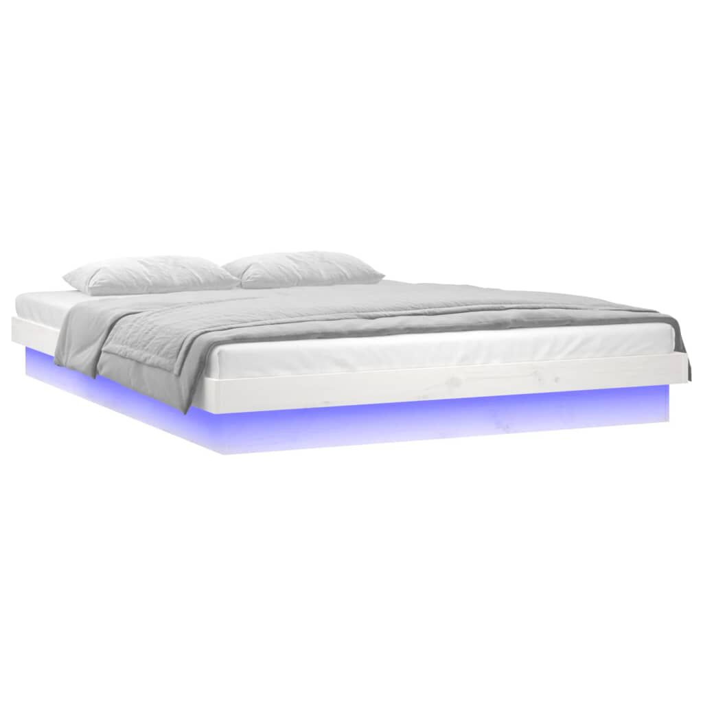 vidaXL Πλαίσιο Κρεβατιού με LED Λευκό 160 x 200 εκ. από Μασίφ Ξύλο