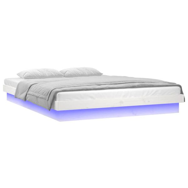 vidaXL Πλαίσιο Κρεβατιού με LED Λευκό 160 x 200 εκ. από Μασίφ Ξύλο