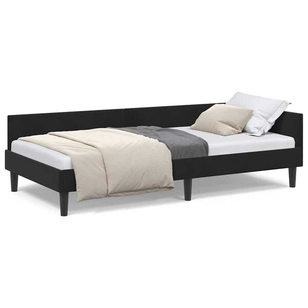 vidaXL Πλαϊνό Κρεβάτι Μαύρο 90 x 200 cm Βελούδο και Στιβαρή ξυλεία