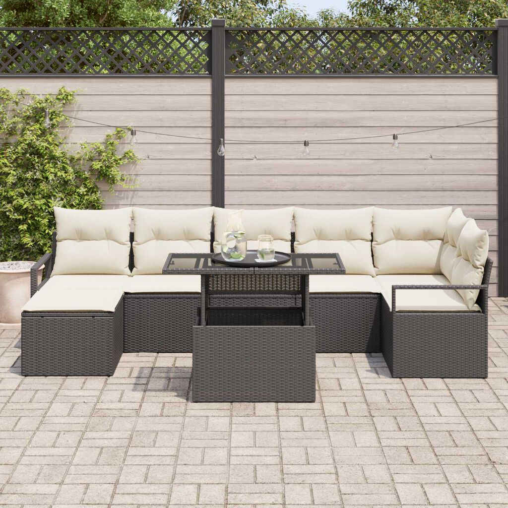 vidaXL Σετ Καναπέ Κήπου με μαξιλάρι 8 pcs Μαύρο και κρεμ