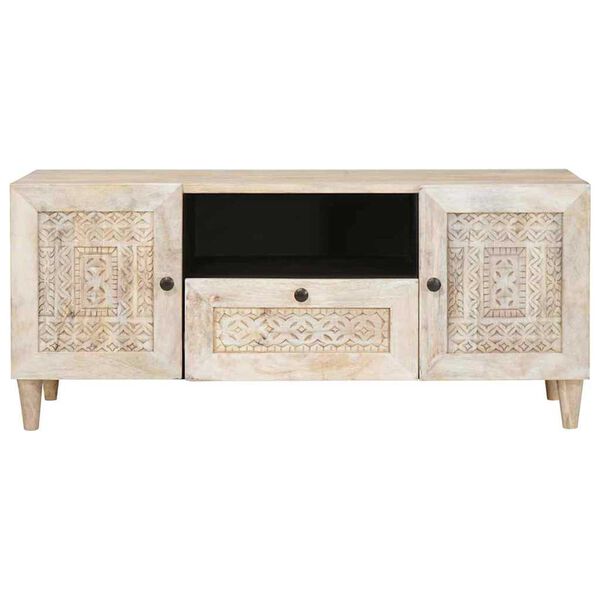 vidaXL Ντουλάπι TV με συρτάρι Λευκό 105 x 33 x 46 εκ Μασίφ ξύλο μάνγκο