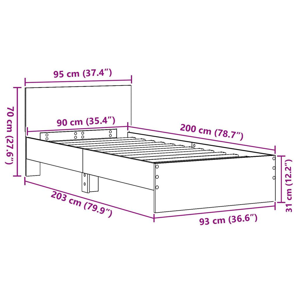 vidaXL Κρεβάτι με Υποκείμενο Μαύρη Δρυς 90x200 cm Επεξεργασμένο Ξύλο