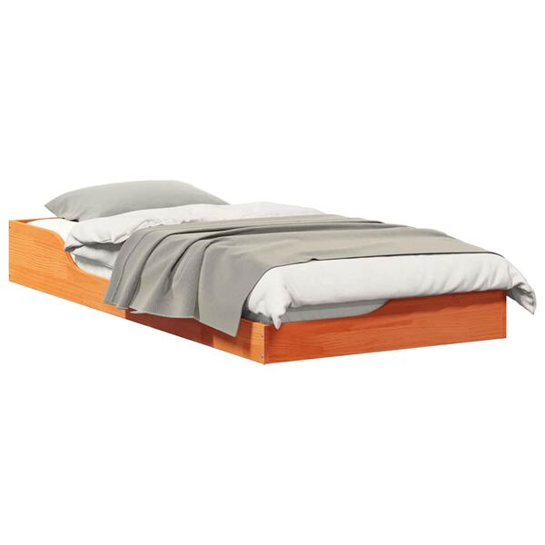 vidaXL Κρεβάτι δαπέδου Καφέ κεριού 100 x 200 cm Μασίφ ξύλο πεύκου