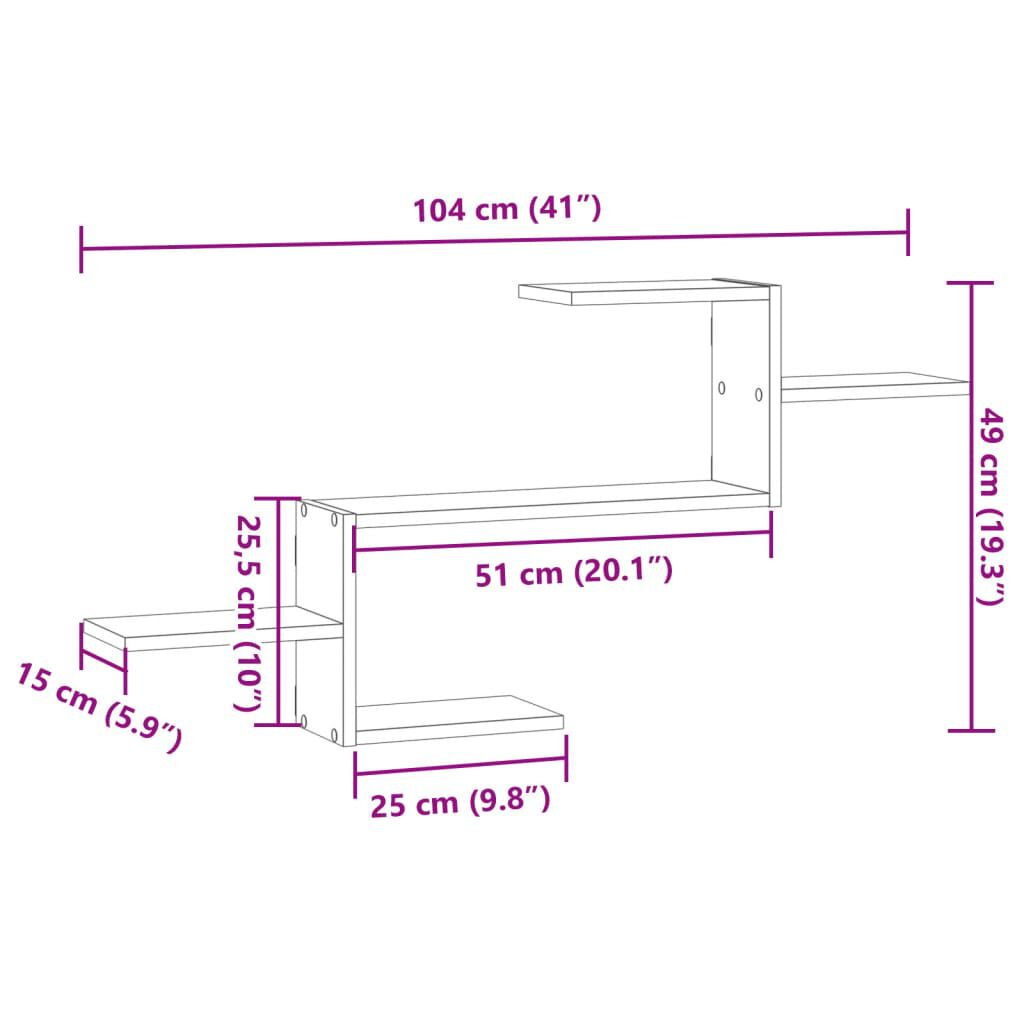 vidaXL Ράφι Τοίχου Αρτισιανή Δρυς 104x15x49 εκ. από Επεξεργασμένο Ξύλο