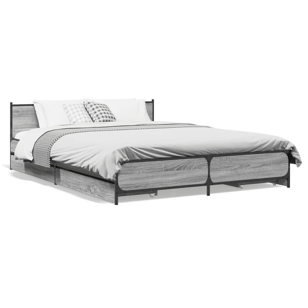 vidaXL Πλαίσιο Κρεβατιού με συρτάρια Γκρι sonoma 135x190εκ. Επεξ. Ξύλο