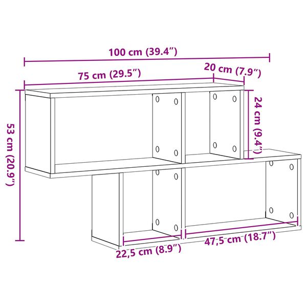 vidaXL Ράφι τοίχου artisan δρυς 100 x 20 x 53 εκ Επεξεργασμένο ξύλο