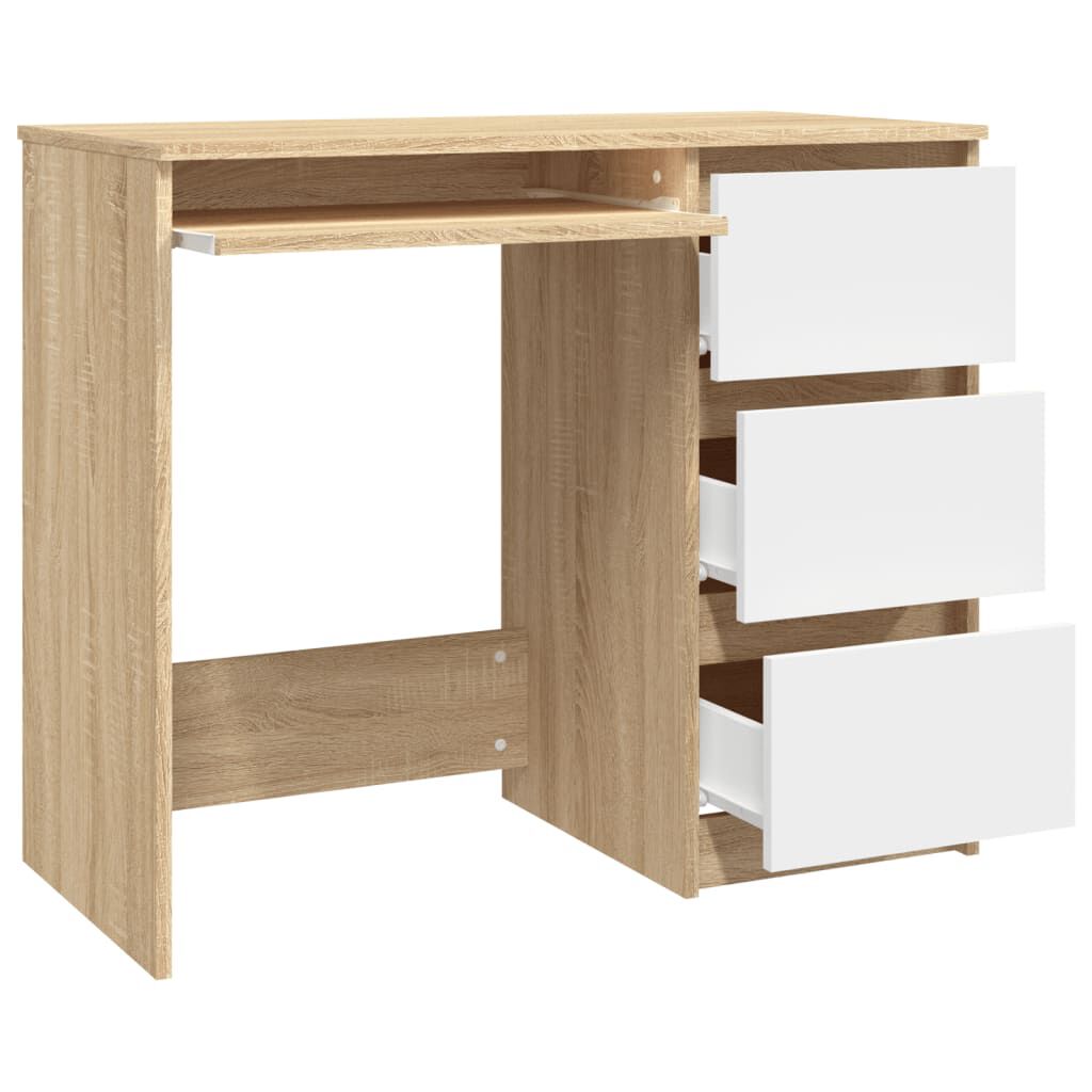 vidaXL Γραφείο Λευκό / Sonoma Δρυς 90 x 45 x 76 εκ. από Μοριοσανίδα