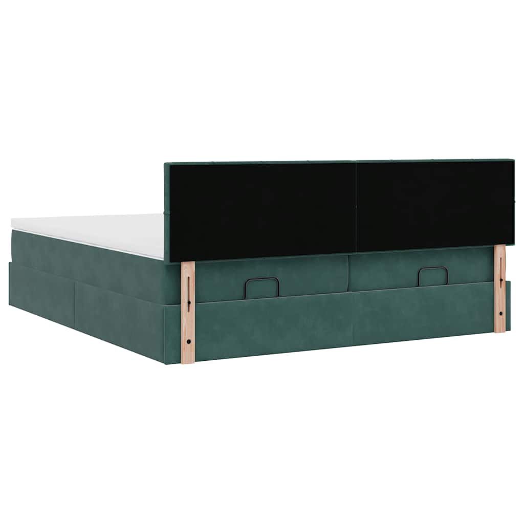 vidaXL Οθωμανικό κρεβάτι με στρώματα&LEDs Dark Green 180x200cm Velvet