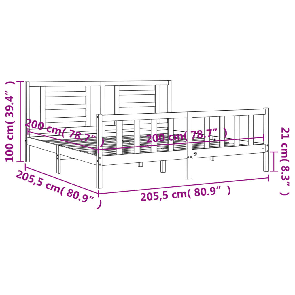 vidaXL Πλαίσιο Κρεβατιού με Κεφαλάρι Γκρι 200x200 εκ. Μασίφ Ξύλο