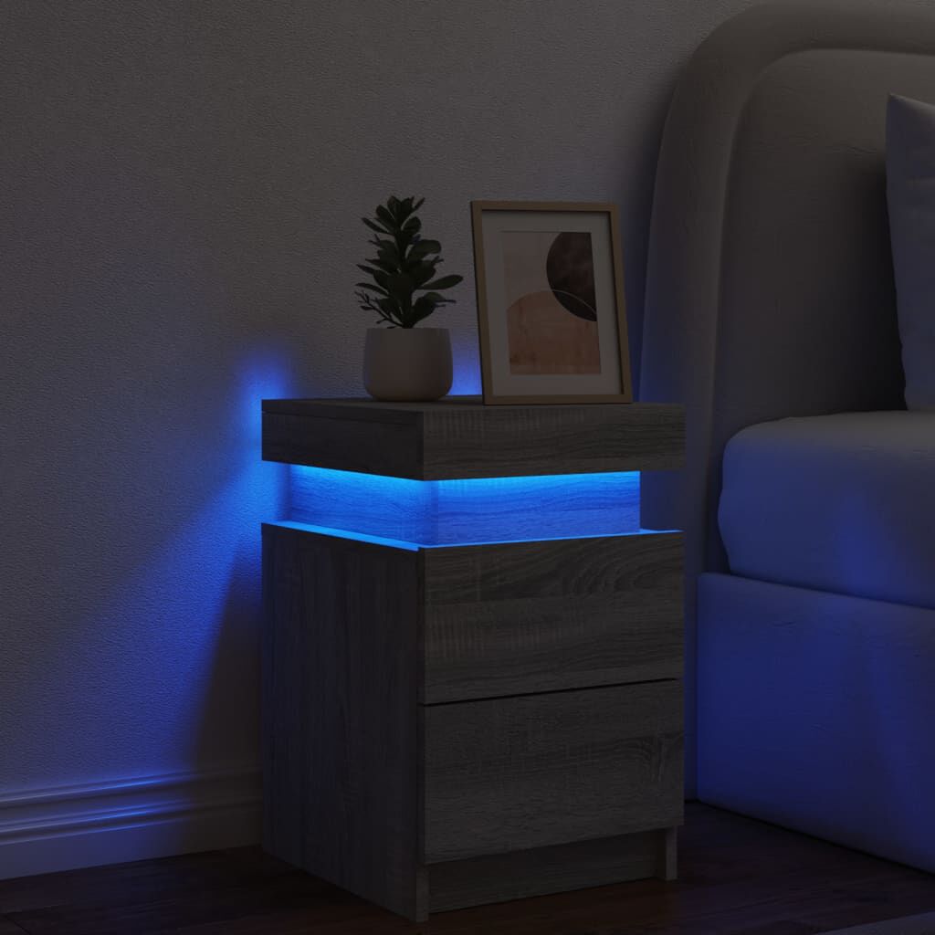 vidaXL Κομοδίνο με Φώτα LED Γκρι Sonoma 35 x 39 x 55 εκ.