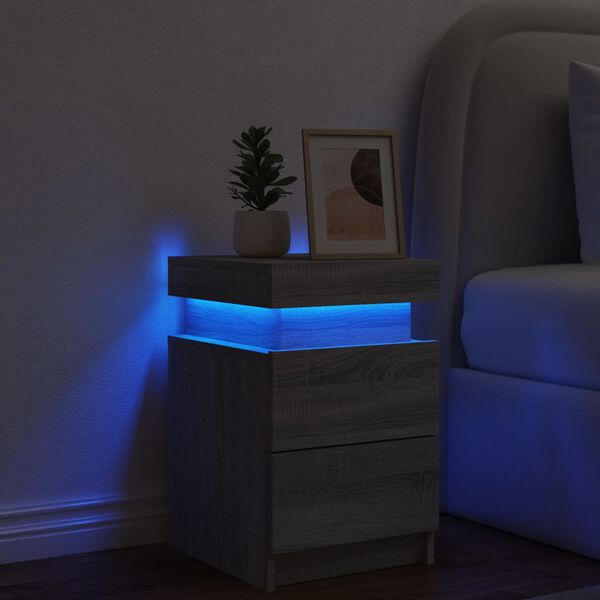 vidaXL Κομοδίνο με Φώτα LED Γκρι Sonoma 35 x 39 x 55 εκ.