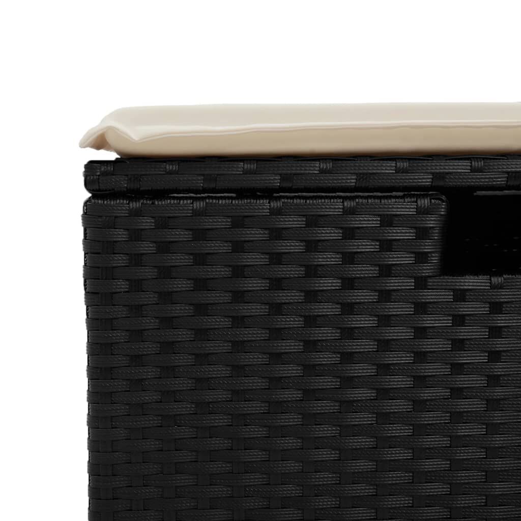 vidaXL Υποπόδιο Κήπου Μαύρο 55x55x37 εκ. Συνθετικό Ρατάν με Μαξιλάρι